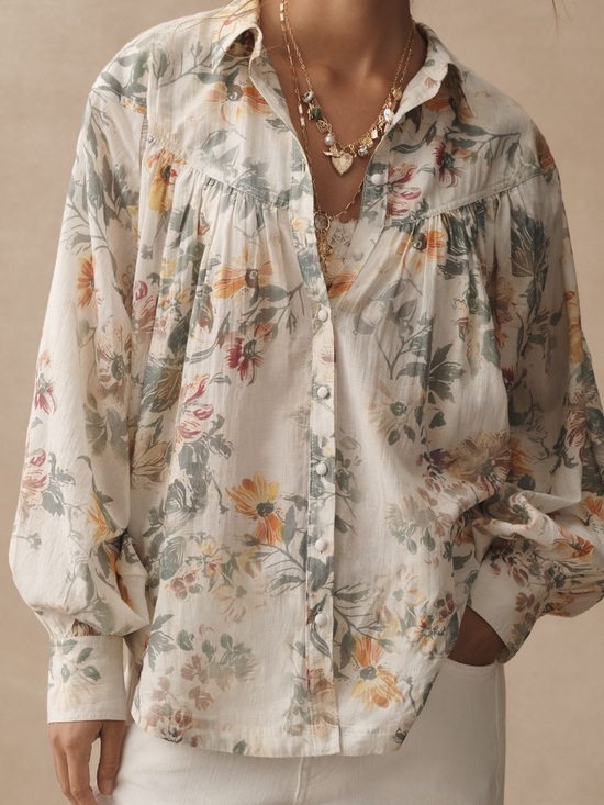 Pilcro Tops - Pilcro batwing yoke blouse medium ivory floral
